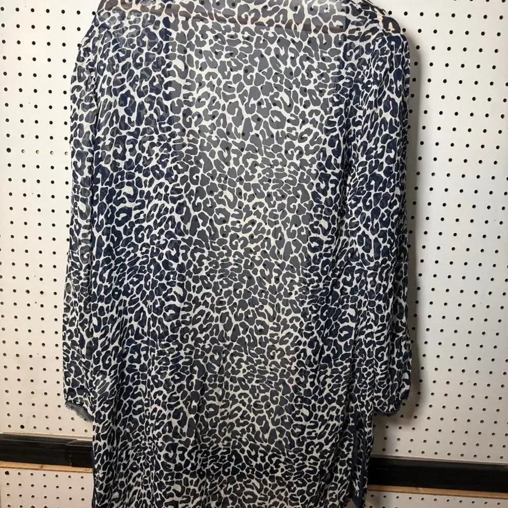 Tory Burch Clouded Leopard Cabana Sz LG Animal Print Tunic Beaded/RawHem Detail